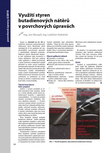 Odborný článek publikovaný v časopise Povrchové úpravy 3/2015